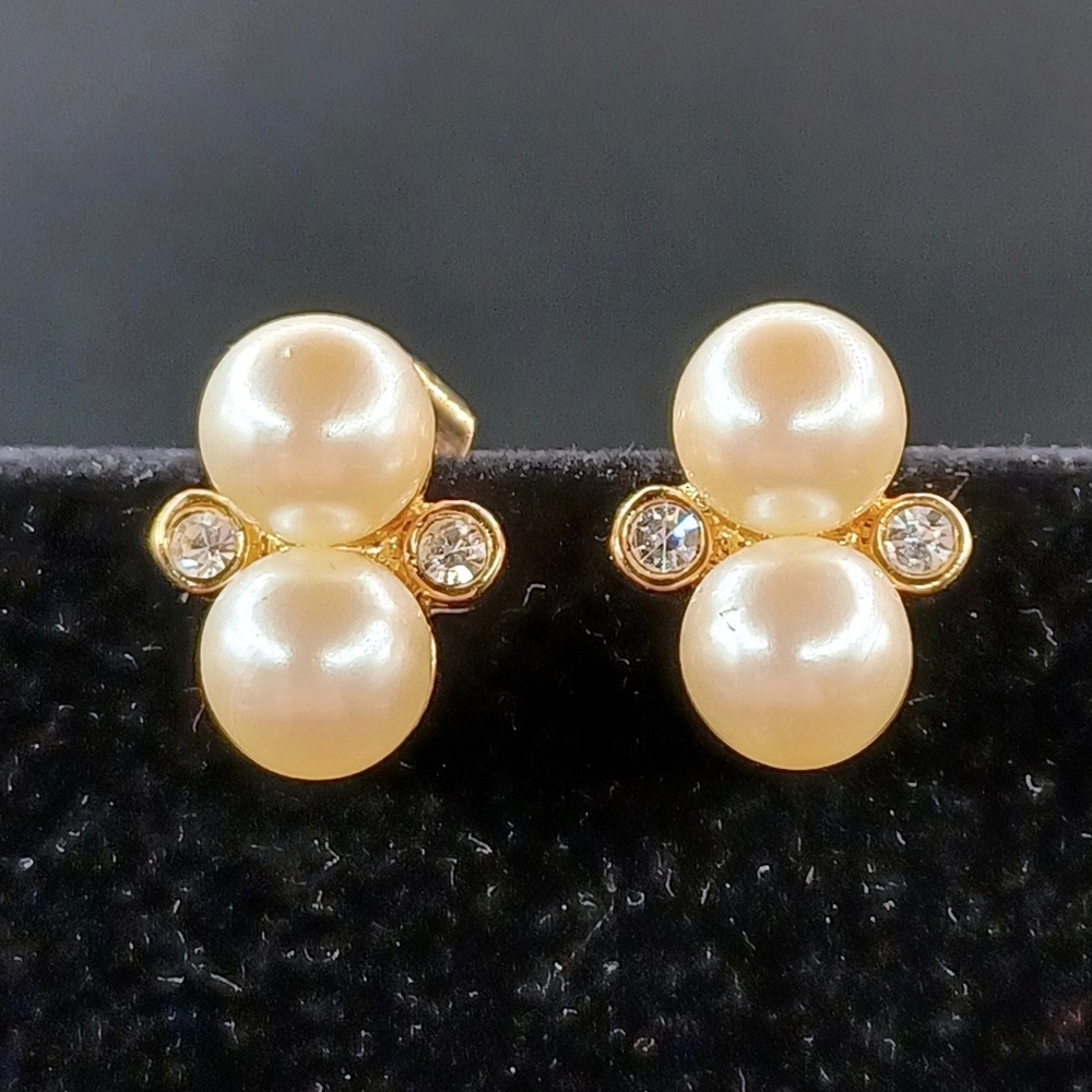 Vintage Edwin Pearl double pearl cluster stud earring